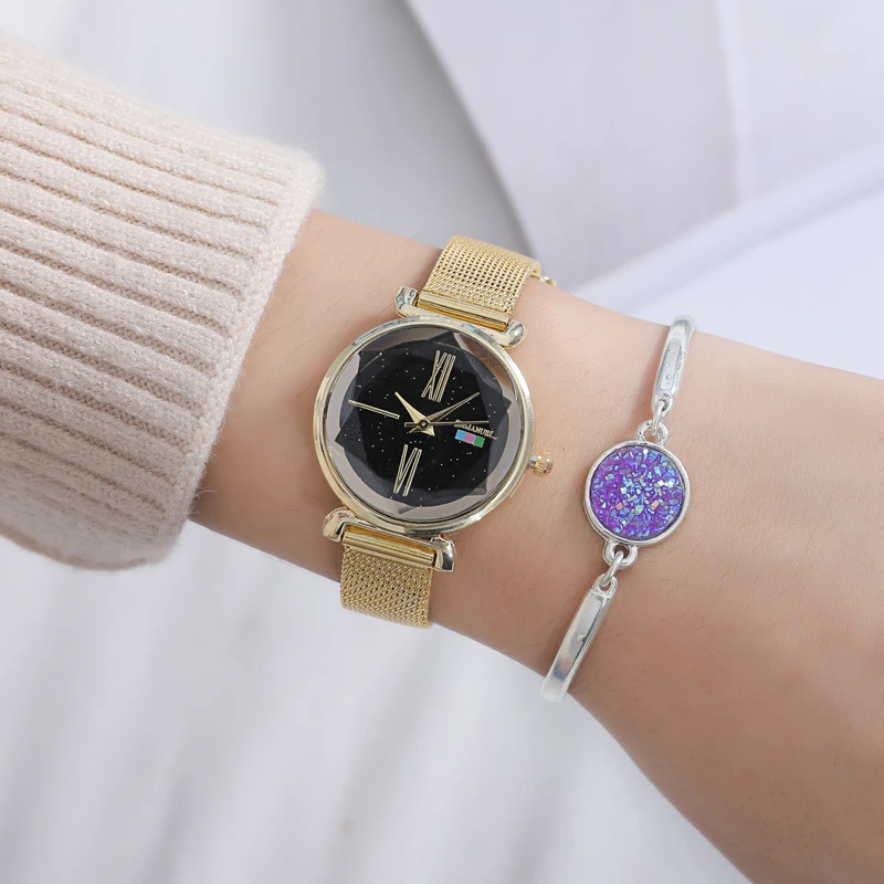 Luxury Women Watches Rose Gold Mesh LadiesClock Magnet Buckle Starry Diamond Geometric Surface Casual Dress Quartz Wristwatch Luxury Women Watches Rose Gold Mesh LadiesClock Magnet Buckle Starry Diamond Geometric Surface Casual Dress Quartz Wristwatch