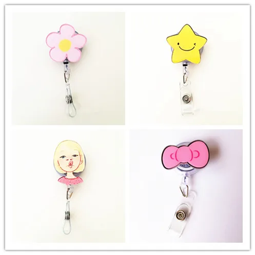 

Fashion 10pcs Cute Cartoon Design Retractable Reel ID Card Badge Holder Tag School Office Supplies With Belt Clip Easy to Use