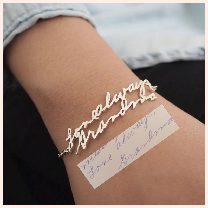

StrollGirl 925 Sterling Silver Personalized Customization Handwriting Bracelet Custom Actual Handwriting Jewelry Keepsake Gift