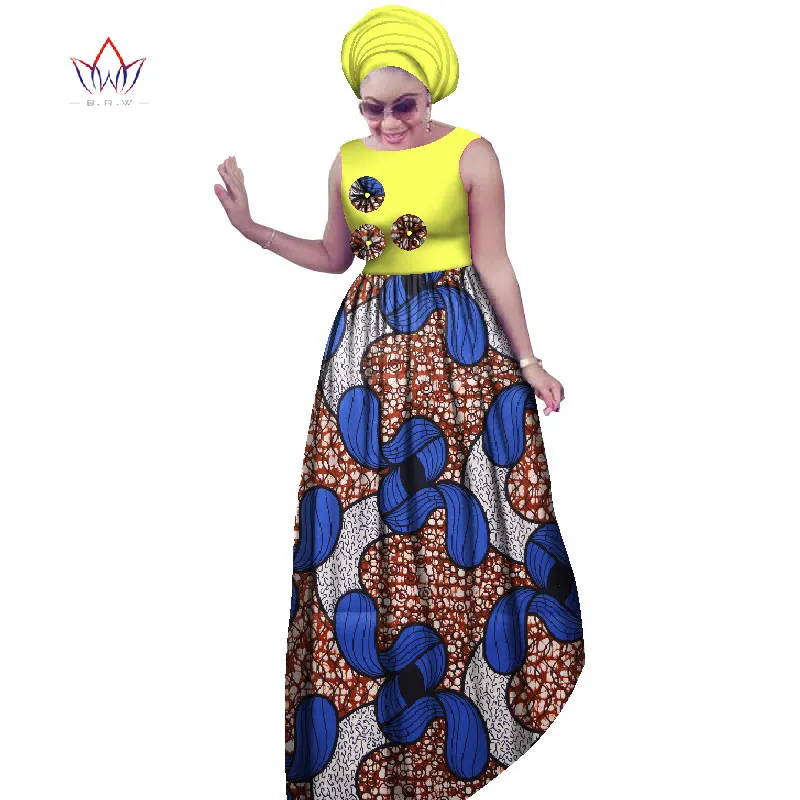 BRW африканские платья размера плюс для женщин 6XL Дашики Африканский стиль без рукавов сексуальные макси платья+ платок 2 шт WY2019
