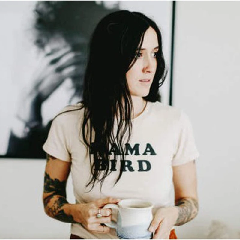 

Momoluna MAMA BIRD Women Men Summer Tops Letters Print Harajuku T Shirt Funny Top Tee Shirt Black White - Gray Female Tshirt
