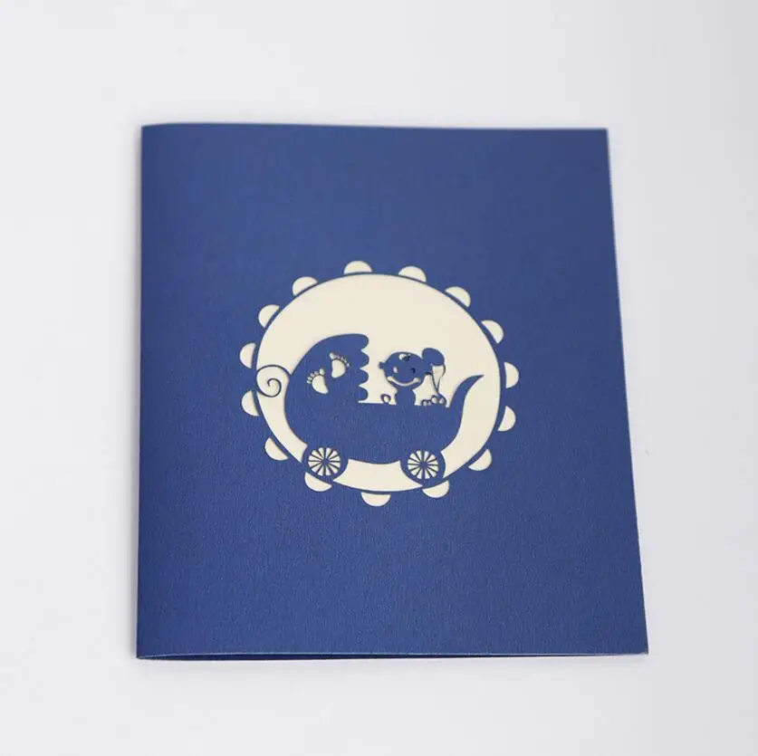  10pcs 3D Creative Baby stroller Handmade Kirigami Origami Wedding Party Baby Shower Invitation Card - 32817498787