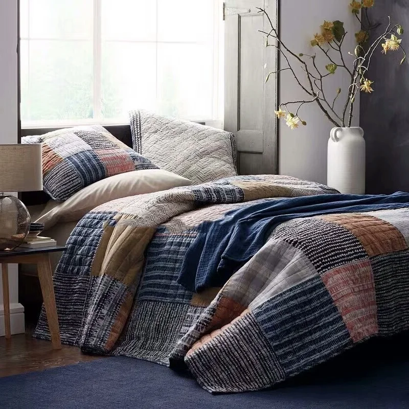 Vintage Handmade Bedspread Quilt Set 3pcs Quilted Bedding Cotton
