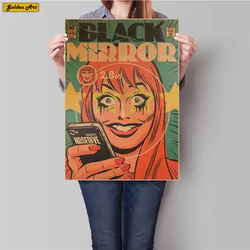 

Black Mirror Comic Retro Kraft paper Poster Vintage Painting Antique Wall Sticker Drawing bar for pub cafe 45.5x31.5cm