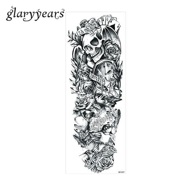 1 Sheet Big Large Full Arm Tattoo Sticker Temporary Waterproof Skull ...