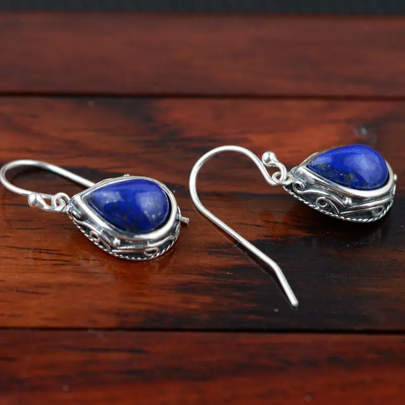 Женские серьги подвески из серебра 925 пробы с натуральным лазуритом|earrings for|earrings