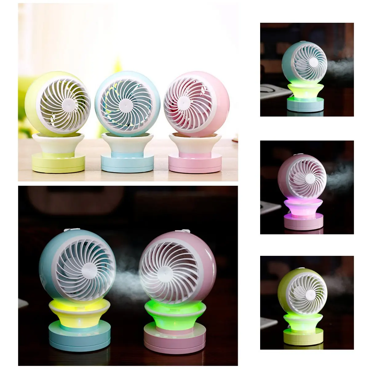 

Portable Fan Humidifier Led Light USB Charging Pocket Compact Mist Spray Fan Mini Air Conditioning Fan For Travel Office Home 5V