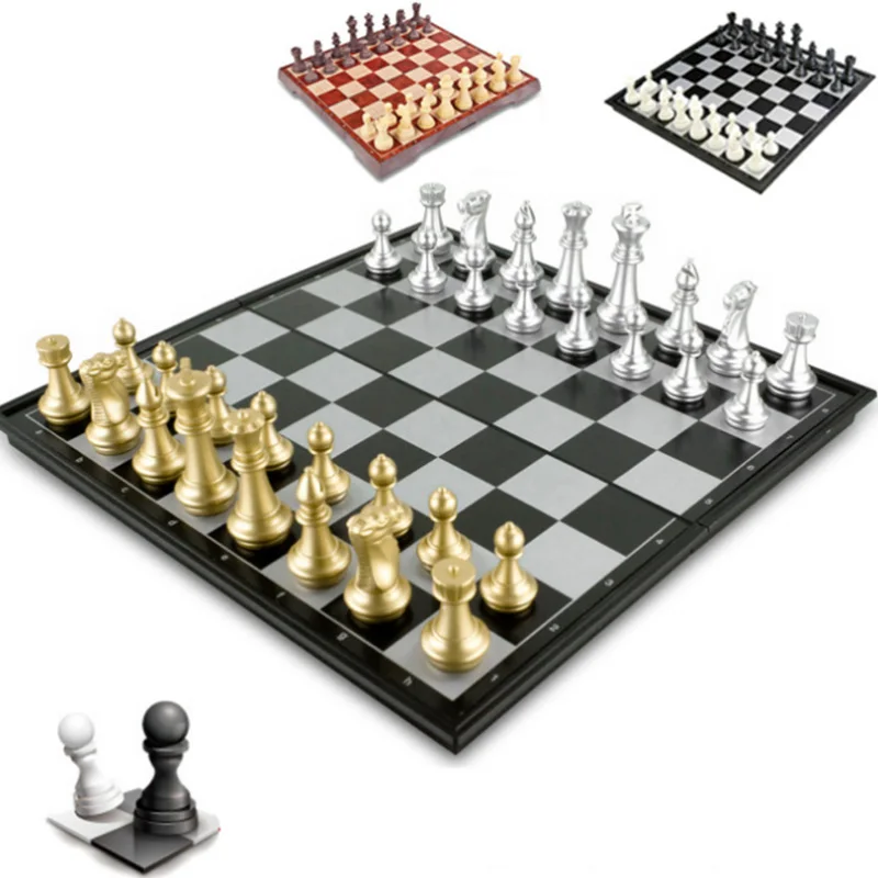 

Gold and silver magnetism Chess Foldable chessboard Puzzle chess Game Toy chess