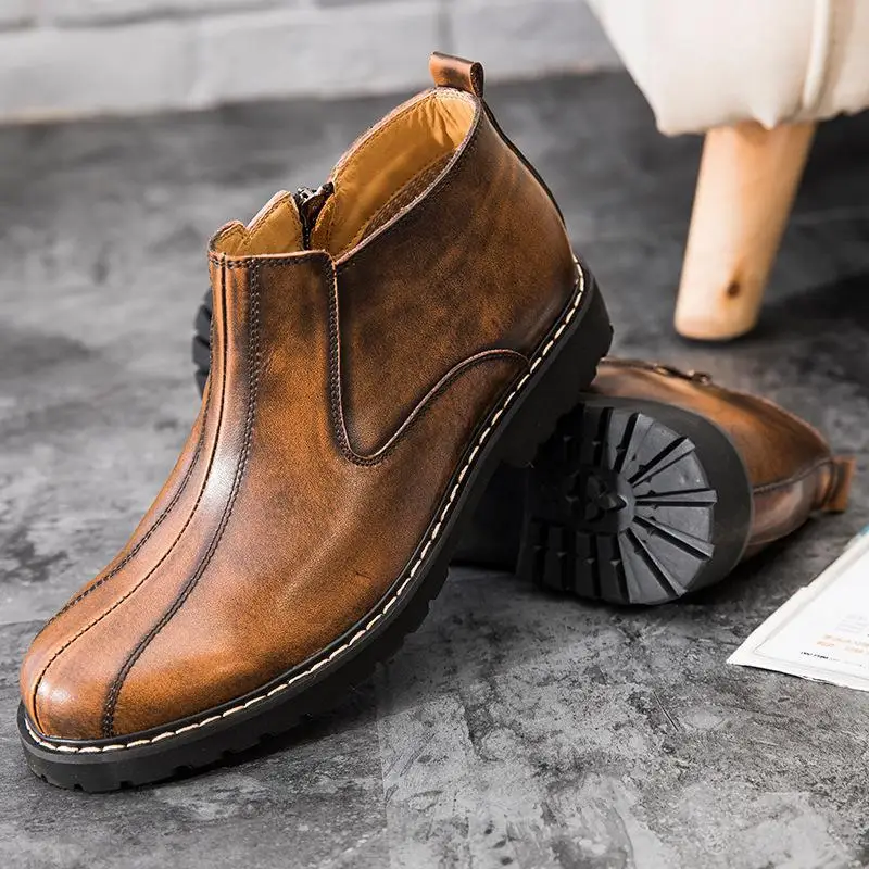 Couro Juventude 2017 Botas Rodada Moda Inverno Sapatos Da Martin Homens Novas Preto Dos De amarelo Retro BXqpB