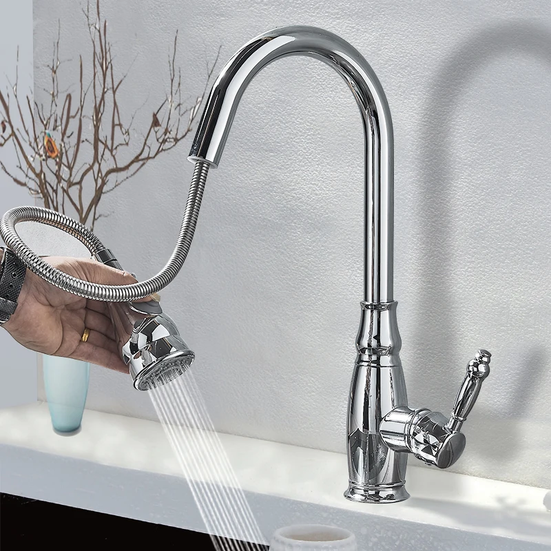 

Uythner Black Blackened 4 color Kitchen Faucet Pull Out 2-Function Switch Swivel Spout Sink Mixer Tap Single Handle Deck Mount