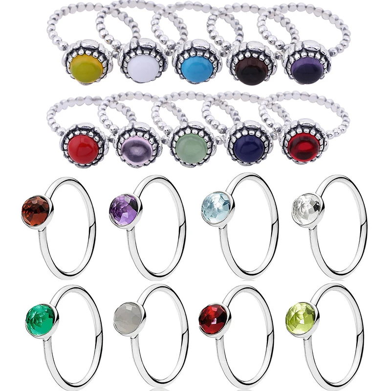 

Real 925 Sterling Silver January-December 12 Months Droplet Rings for Women Charm Wedding Gift Jewelry Crystal Birthstone Ring