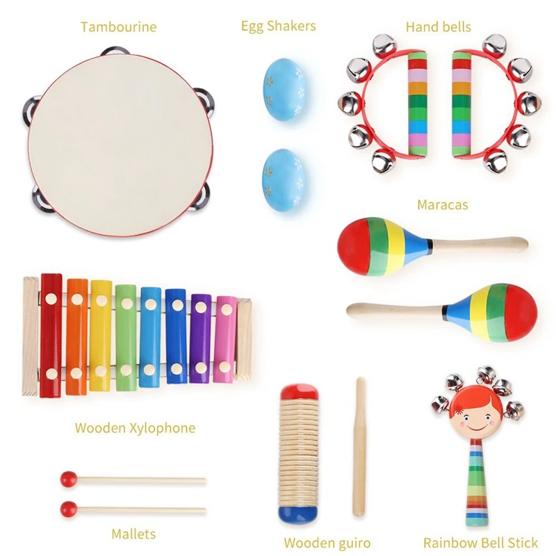 Детские Музыкальные инструменты 12 шт. ксилофон Тамбурин набор дошкольного образования игрушка с сумкой для переноски