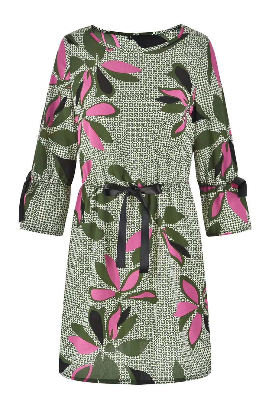 Gladiolus Floral Print Women Autumn Dress 2018 O-Neck 34 Sleeve Belt Tunic Fashion Chiffon Dress Women Casual Mini Dresses 2XL (14)