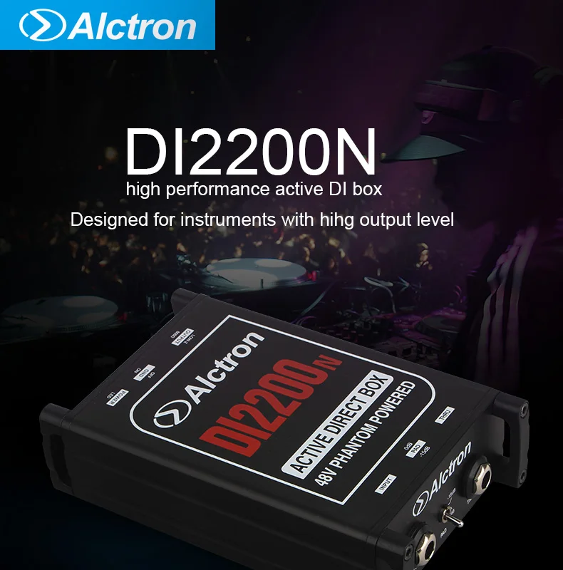 Alctron DI2200N высокопроизводительный 48V phantom питание активных DI коробка предназначена для инструмент с высокий уровень выходного сигнала