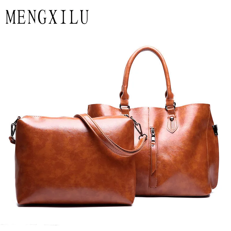 

2019 New 2Pcs Women Handbags Vintage Leather Women Handbag Luxury Designer Ladies PU Leather Messenger Bag Causal Tote Women Bag