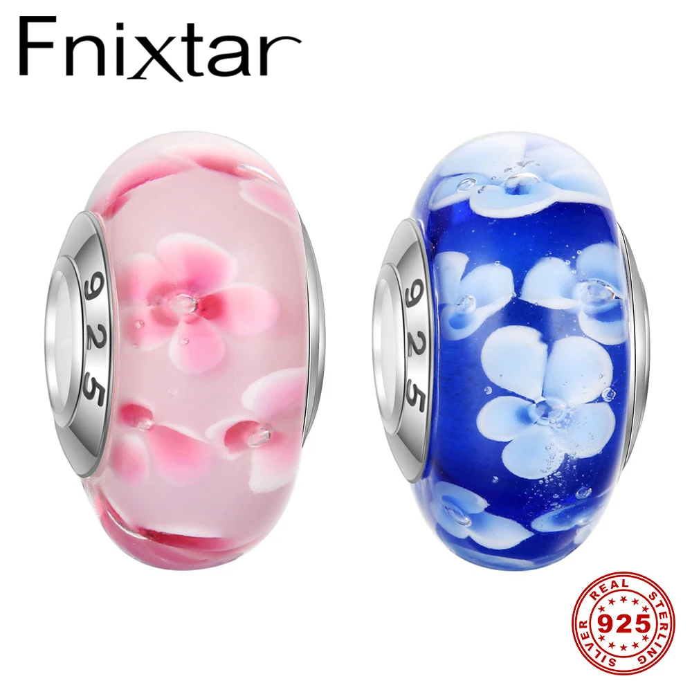 Fnixtar Настоящее стерлингового серебра 925 вскипания муранского стекла бусы