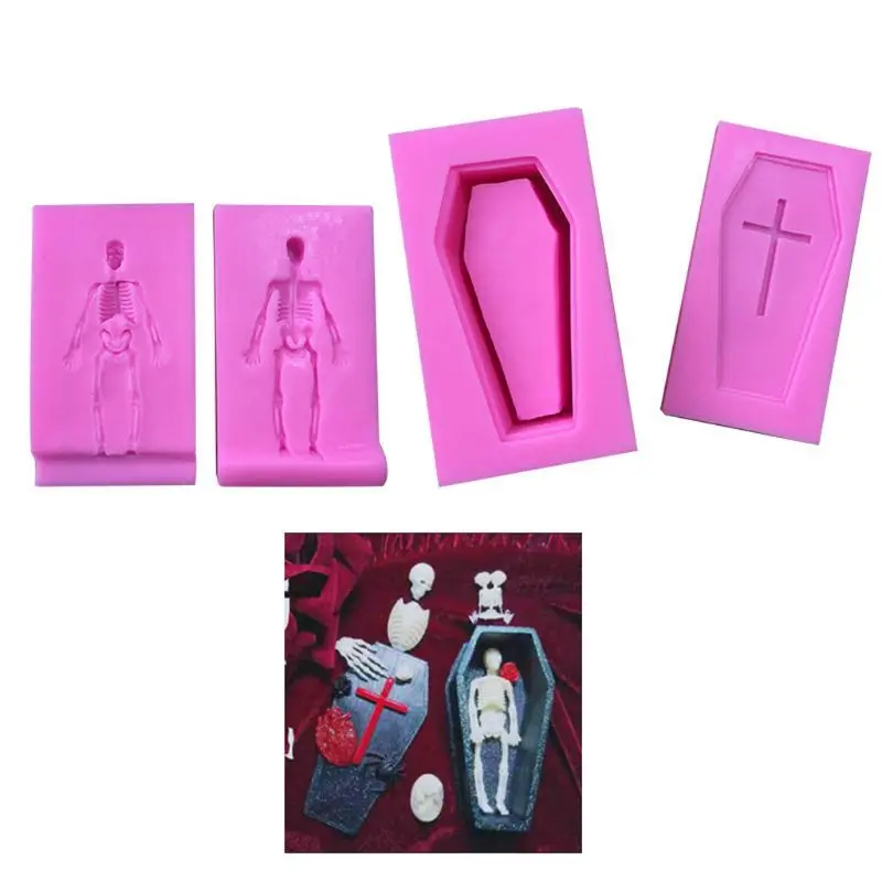 

1 Set 3D Cross Coffin Skeleton Skull Silicone Mold for Fondant Resin DIY Resin Jewelry Making Craft Tools 2019 Gifts