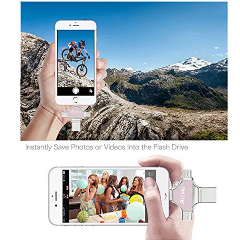 Флеш накопитель USB OTG Kismo 4 в 1 16 ГБ 32 64 Гб карта памяти Type C для телефонов samsung S9 S8 iphone X