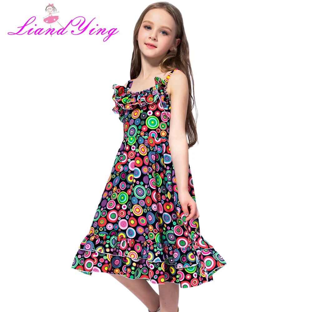 Платья для девочек новое летнее платье; модная одежда принцессы шифоновая, с оборкой, без рукавов, красивые платья для девочек для от 2 до 12 лет