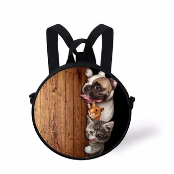

Noisy Designs 2017 Mini Round School Bag 3D Dog Cat printed Bookbag for Kindergarten Student Multicolor Boy Small Shoulder Bag