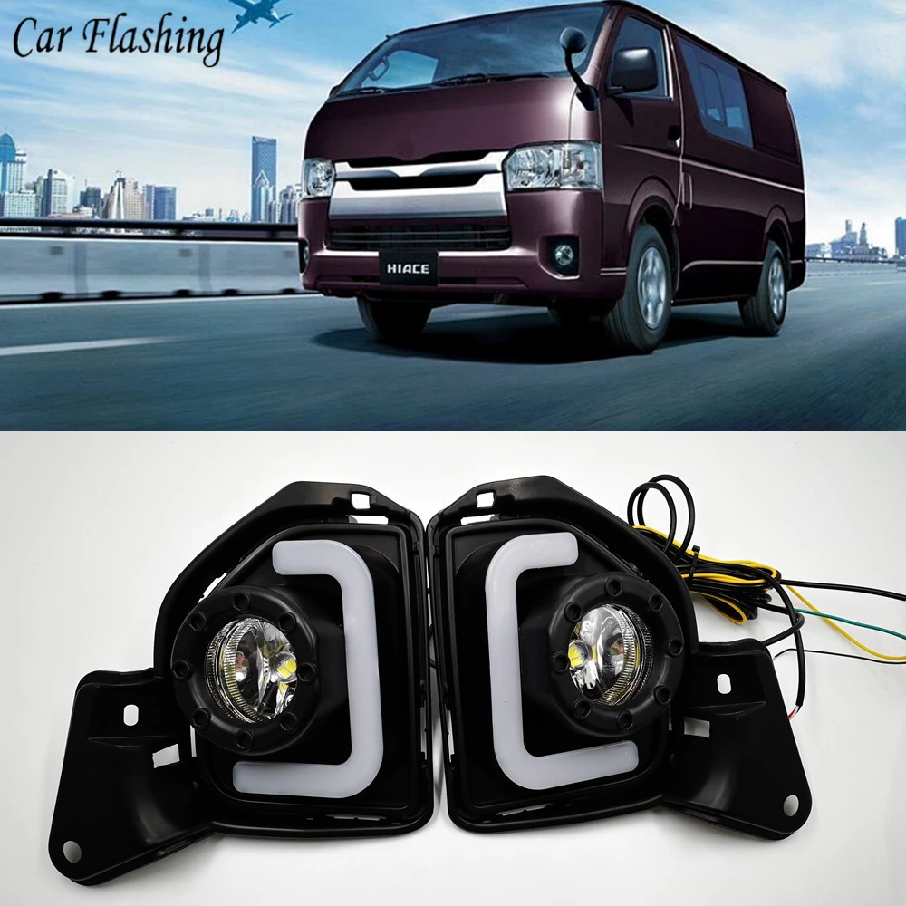 

Car flashing 2pcs LED 12V ABS Car fog Lamp DRL Daytime Running Light For Toyota Hiace 2014 2015 2016 2017 2018 with Turn Signal