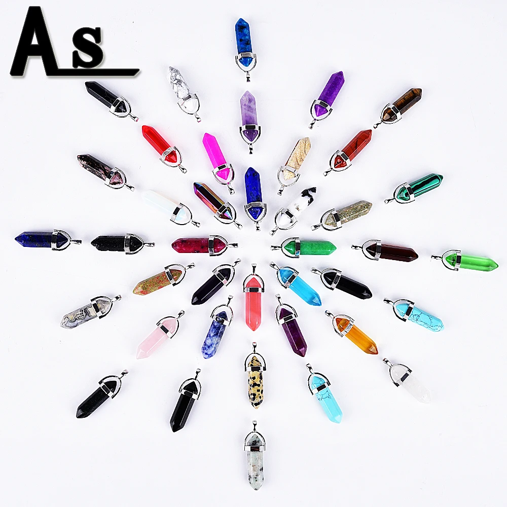 

Asingeloo Bullet Natural Stone Pendant tiger eye lapis lazuli sardonyx labradorite Aventurine Hexagonal Point Pendulum Column