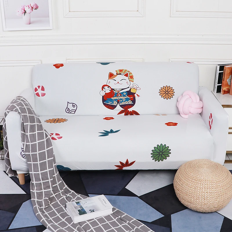 

Japanese lucky Cat sofa cover cartoon Animals pattern Tight Wrap All-inclusive Slip-resistant Elastic Cubre Sofa Cover