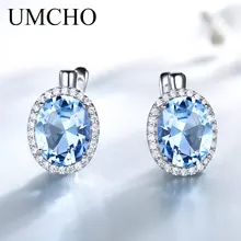 UMCHO Nano, небесно-голубой топаз, драгоценный камень, клипсы, серьги для женщин, натуральная 925 пробы, серебряные серьги для женщин, романтическое ювелирное изделие