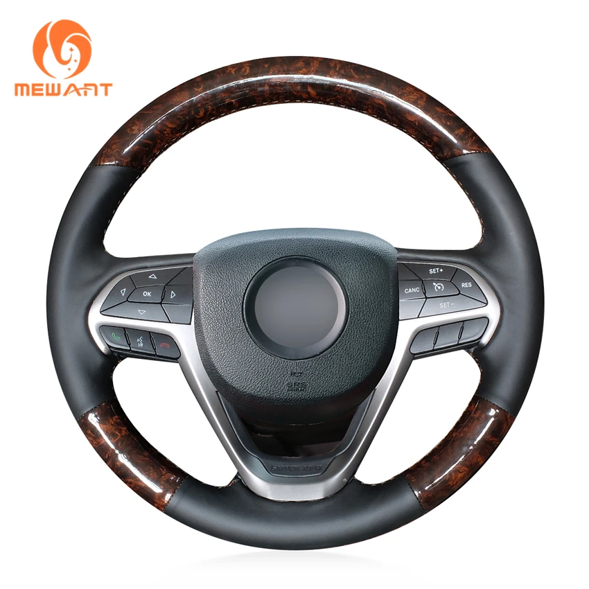 MEWANT Hand-stitched Anti-slip Comfortable Black Genuine Leather Car Steering Wheel Cover for Jeep Grand Cherokee 2014 2015 2016 |