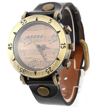 

Wholesale Fashion Vintage Piano Quartz Women Leather Metal Wrist Watch black