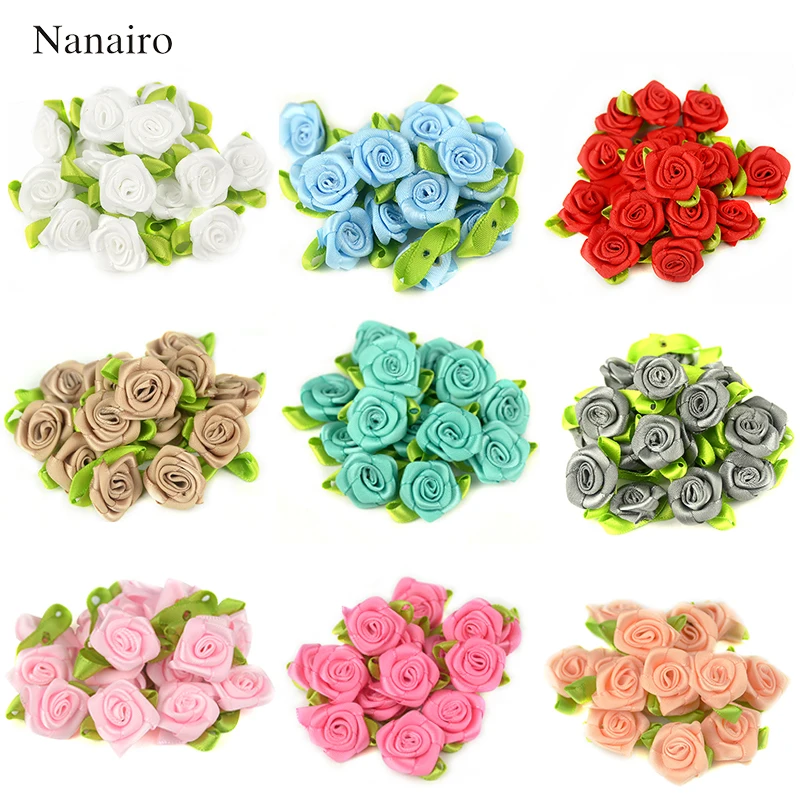 

400PCS 2CM Artificial Silk Mini Rose Flowers Heads Make Satin Ribbon DIY Craft Scrapbooking Applique For Wedding Decoration