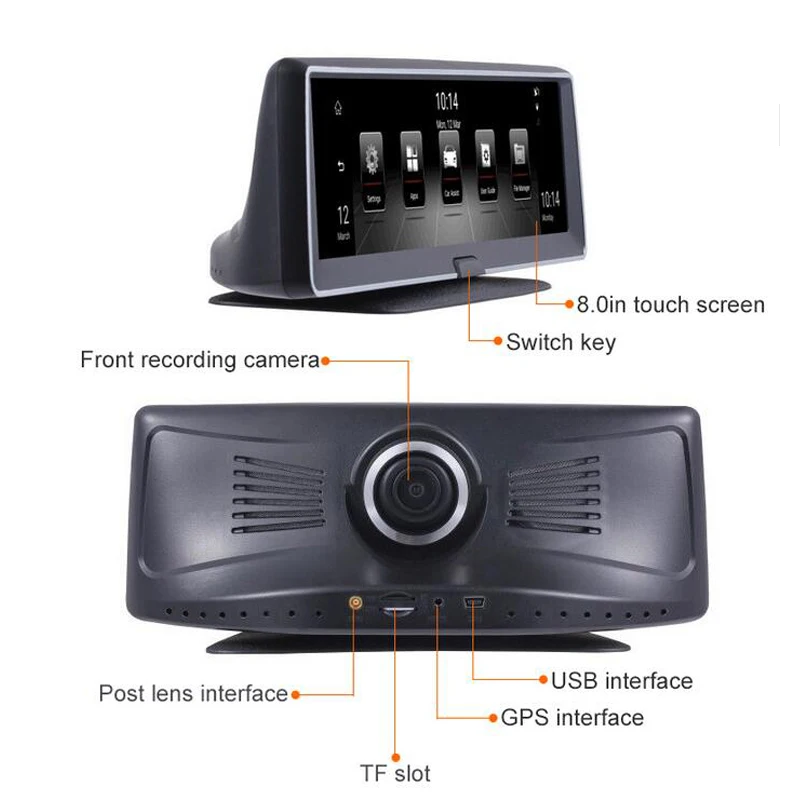 8" ADAS Car DVR 4G Android Center Control Panel GPS Navi FHD 1080P WIFI Video Registrar with RearView Camera Parking monitor