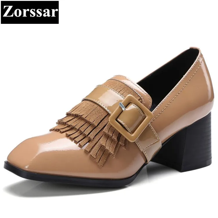 Women's shoes woman pumps High heels 2017 womens Genuine leather fashion tassel thick heel square toe office shoes for women Women's shoes woman pumps High heels 2017 womens Genuine leather fashion tassel thick heel square toe office shoes for women