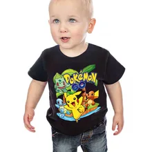 fashion black color short sleeve O neck Character print POKEMON GO conton boys T shirt T3876