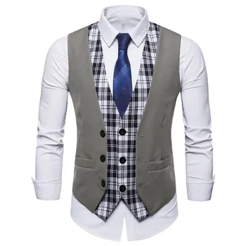 

OLOME Men Vest Men's Suit Waistcoat Autumn Springl 2019 New Arrvial Male High Quality Business Casual Vest Sleeveless Suit Vest