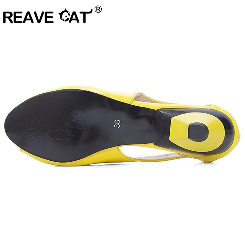 REAVE CAT Plus size 31-43 Small Wedge Peep toe Multi color Summer Women sandals Flower Patent Open toe Cone heels Casual Flats