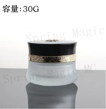 

Upscale 30G Frosted Glass Cream Bottles with Gold Lace Ring Black Cover,Moisturizer/Essence/Eye Cream Jars,Empty Skincare bottle