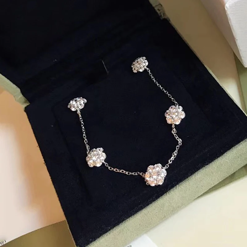 

Brand Pure 925 Sterling Silver Jewelry For Women Lotus Flower Neckalce 5pcs Flower Pendant Luck Clover Wedding Party Necklace