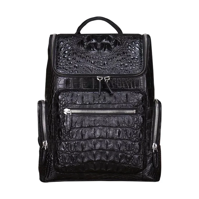 

Genuine Crocodile Skin Businessmen's Large Travel Backpack Authentic Alligator Leather Zipper Closure Male Top-handle Bag Pack