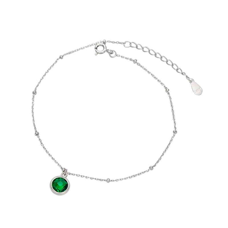 Fengxiaoling, настоящее 925 пробы, серебряный, Зеленый Кристалл, браслет на лодыжке для женщин, Простой Круглый ножной браслет, Нимфа, ювелирное изделие, подарок для студентов