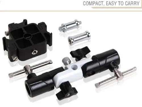 Pro Flash Hot Shoe W/ Triple (3) Flash Mount Head Portaombrelli Adattatore Per Treppiede