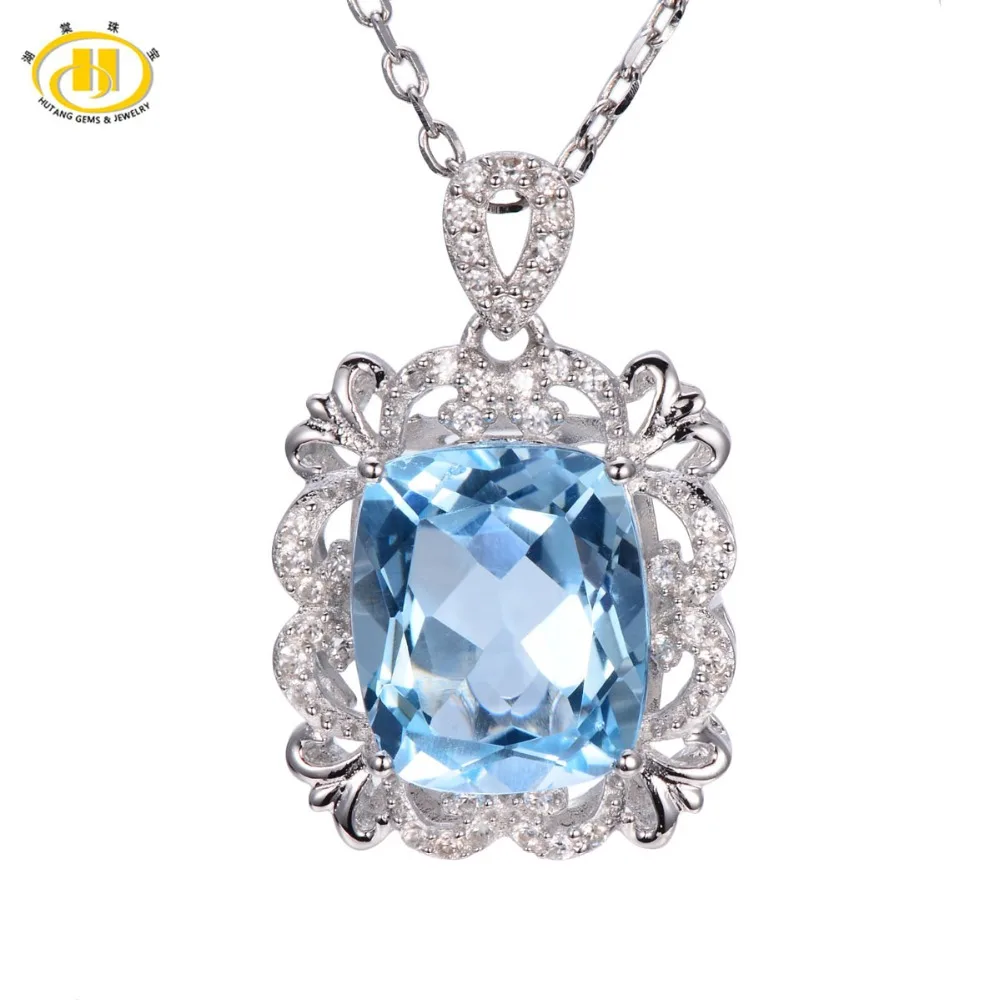 

Hutang Stone Jewelry 6.26ct Natural Sky Blue Topaz Solid 925 Sterling Silver Vintange Pendant Necklace Gemstone Fine Jewelry