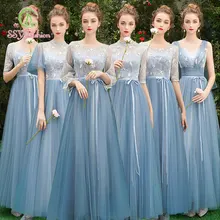 SSYfashion, элегантные, короткие рукава, шнуровка сзади, длина до пола, длинные шифоновые платья подружек невесты, на заказ, свадебные платья для женщин