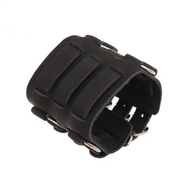 

Charms 3 Layers Stainless Steel Buckle Mens Bracelet Cuff Bangles Genuine Black Leather Strap Wide Hand Wrap Bracelet Wristband