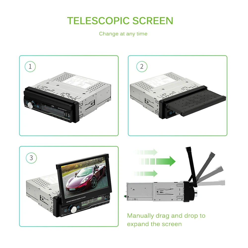 TiOODRE MP5 плеер " экран Bluetooth Handsfree автомобильный стерео радио FM USB AUX MP5 плеер gps двойной USB выдвижной складной