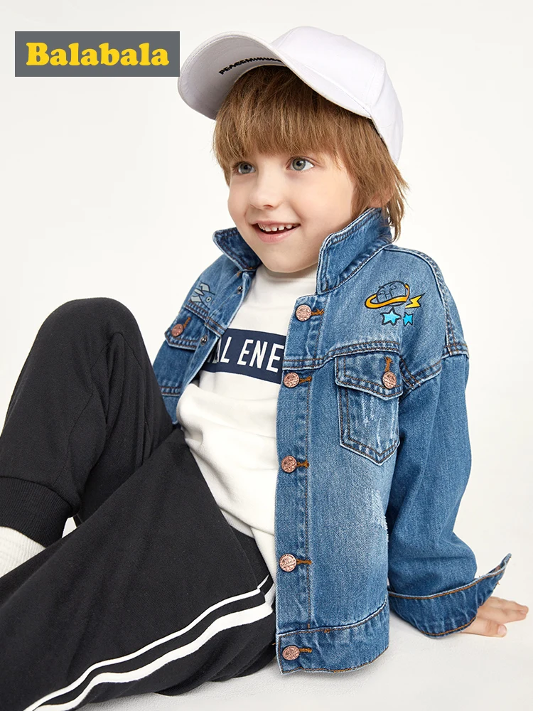 

Balabala 2019 Big Jacket Boys Cardigan Coat kids Jean Outwear Butterfly Embroidery Sequins Children Clothing Autumn Clothes