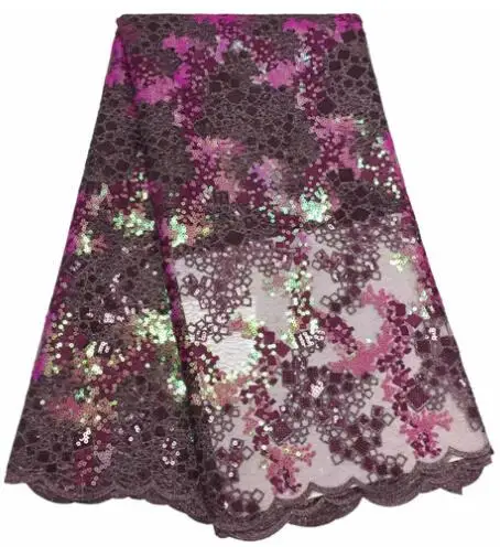 

Fashion African Lace Fabric High Quality purple Color Lace Nigerian Lce Fabric 2019 High Quality Lace With Sequin 5 Yards