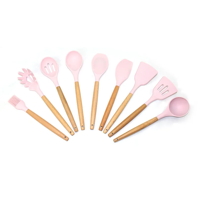 

Wooden Handle Kitchenware Set Silicone Food Clip Spatula Spatula Colander Oil Brush Egg Beater kitchen gadgets cooking tools