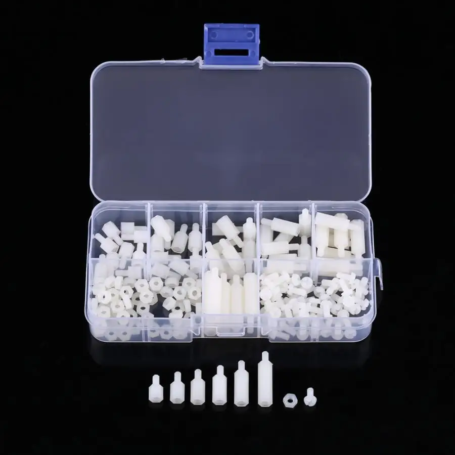 

180Pcs/set M3 White Nylon Single Head Screw Isolation Column Male-Female Standoff Screws Nuts Assortment Kit With Box