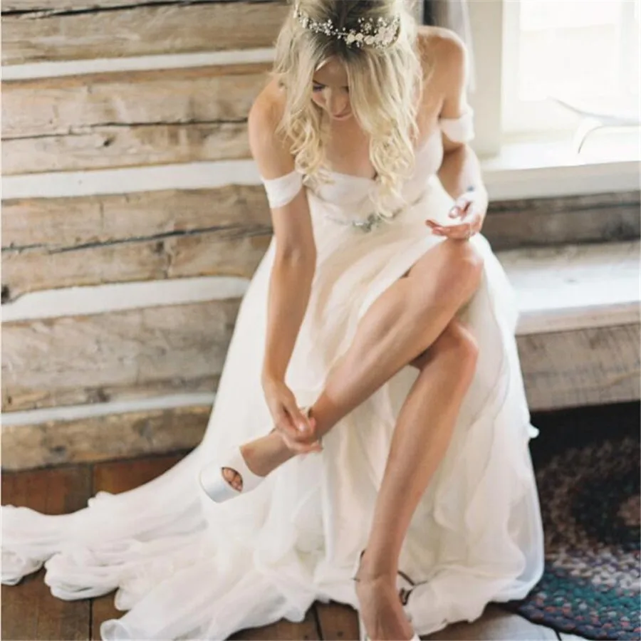 Богемное свадебное платье простое белое шифоновое пляжное свадебное платье es с коротким рукавом и открытой спиной свадебное платье Vestido de noiva de renda